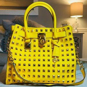 MICHAEL KORS Hamilton Large Pyramid Studded Hamilton Tote -Yellow